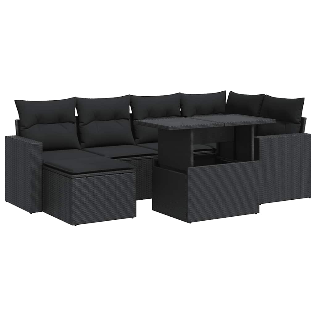Set Divani da Giardino con Cuscini 7pz Nero Polyrattan | homemem39