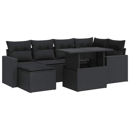 Set Divani da Giardino con Cuscini 7pz Nero Polyrattan | homemem39