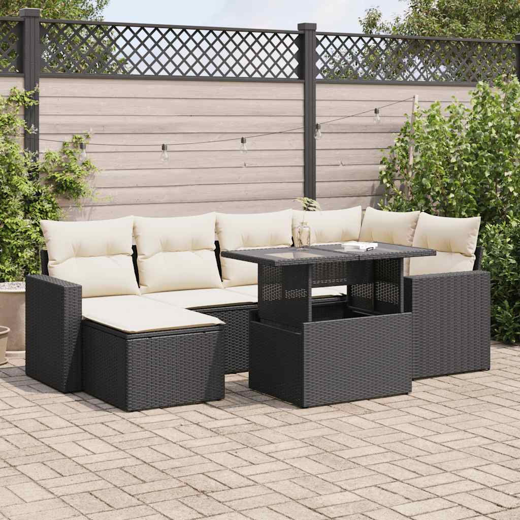 Set Divani da Giardino con Cuscini 7pz Nero Polyrattan | homemem39