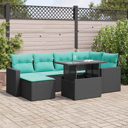 Set Divani da Giardino con Cuscini 7pz Nero Polyrattan Acacia | homemem39