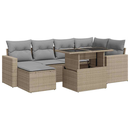 Set Divani da Giardino 7 pz con Cuscini Beige in Polyrattan | homemem39