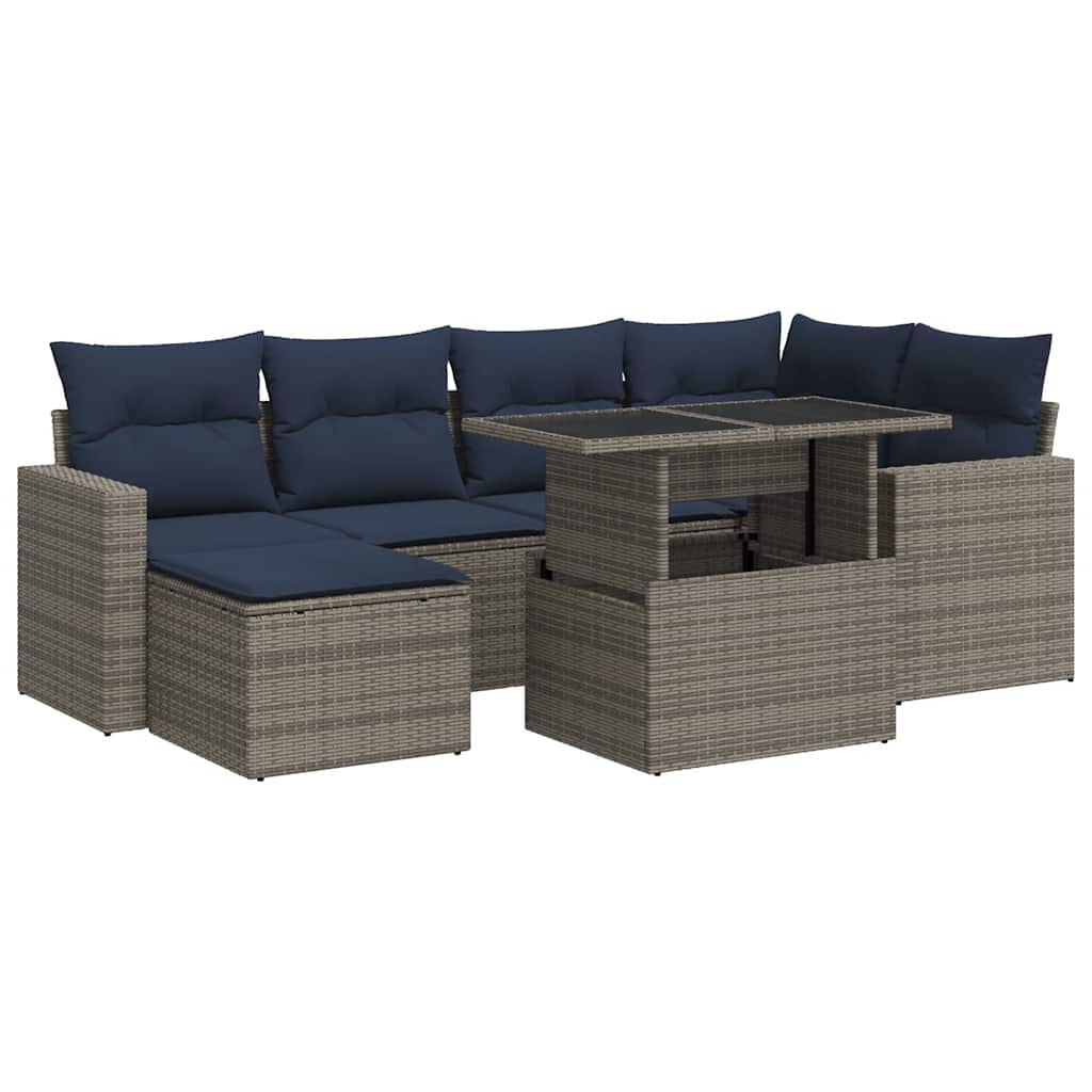 Set Divani da Giardino 7pz con Cuscini Grigio Polyrattan Acacia | homemem39
