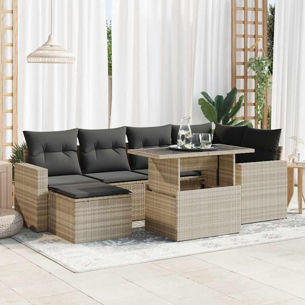 Set Divani da Giardino 7pz con Cuscini Grigio Chiaro Polyrattan | homemem39
