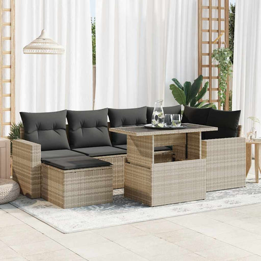 Set Divani da Giardino 7pz con Cuscini Grigio Chiaro Polyrattan - homemem39