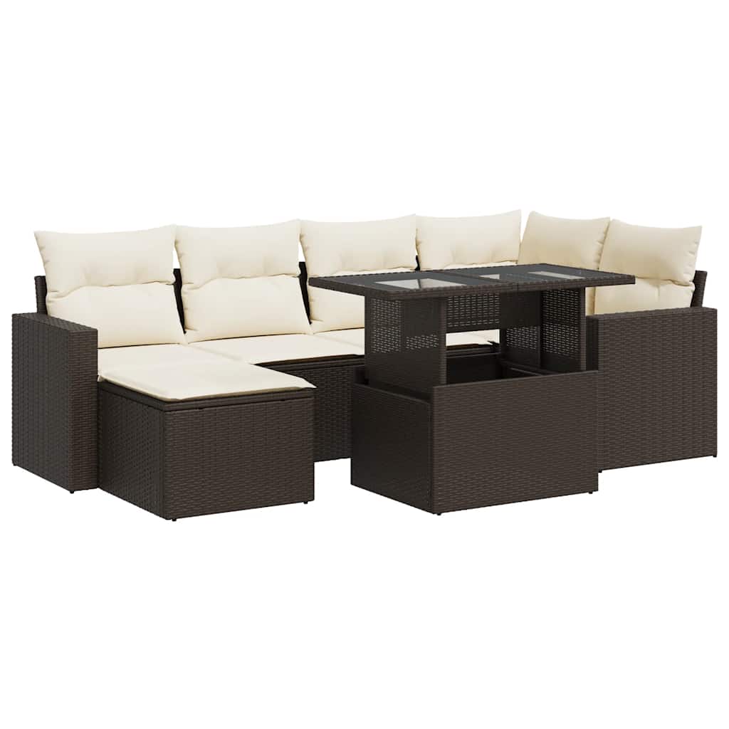 Set Divani da Giardino 7 pz con Cuscini Marrone in Polyrattan | homemem39