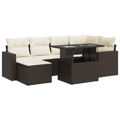 Set Divani da Giardino 7 pz con Cuscini Marrone in Polyrattan | homemem39