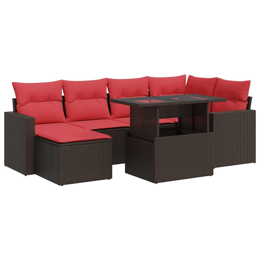Set Divani Giardino 7 pz con Cuscini Marrone Polyrattan Acacia