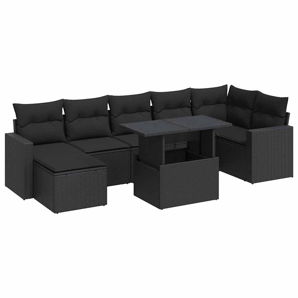 Set Divani da Giardino con Cuscini 8 pz Nero in Polyrattan | homemem39
