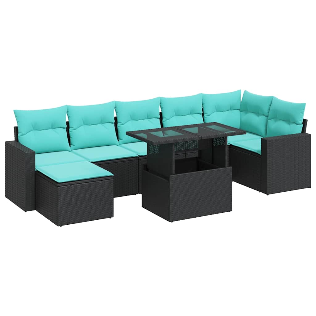 Set Divani da Giardino con Cuscini 8pz Nero Polyrattan Acacia | homemem39