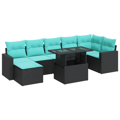 Set Divani da Giardino con Cuscini 8pz Nero Polyrattan Acacia | homemem39