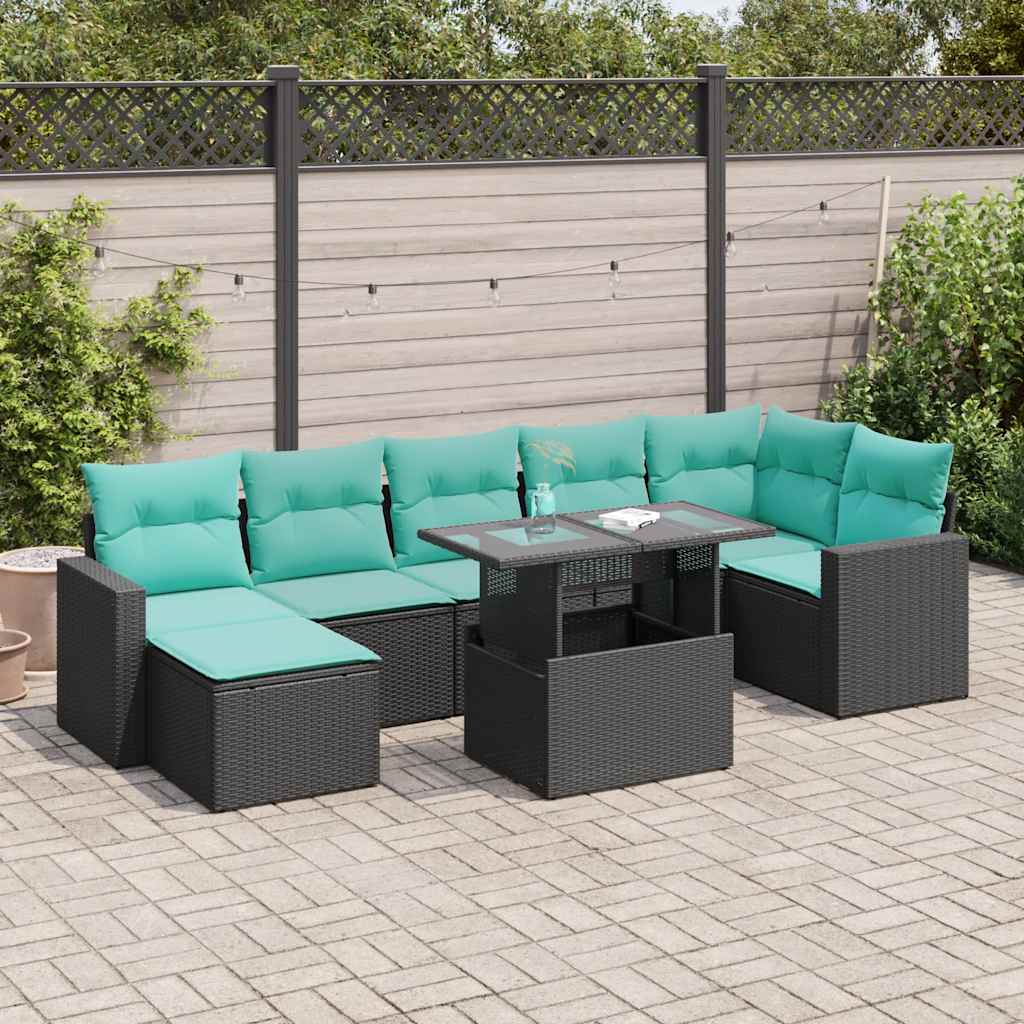 Set Divani da Giardino con Cuscini 8pz Nero Polyrattan Acacia | homemem39