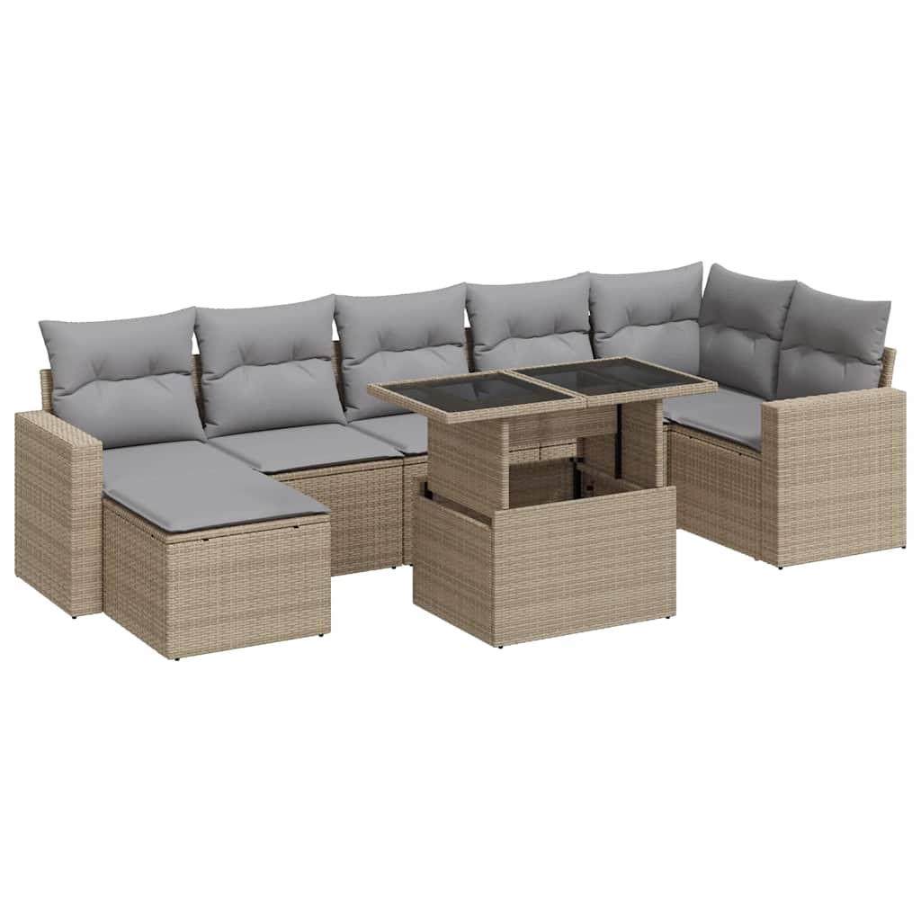 Set Divano da Giardino 8 pz con Cuscini Beige in Polyrattan | homemem39