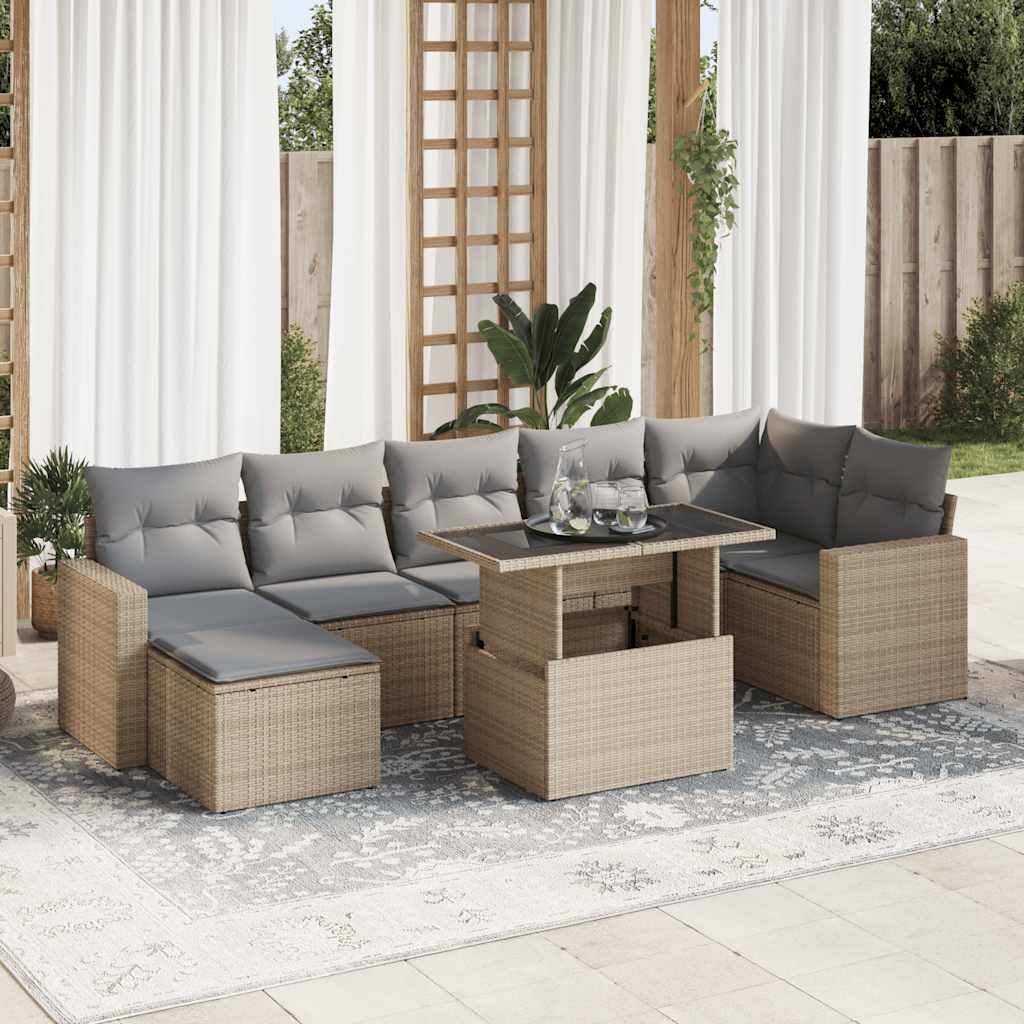 Set Divano da Giardino 8 pz con Cuscini Beige in Polyrattan | homemem39