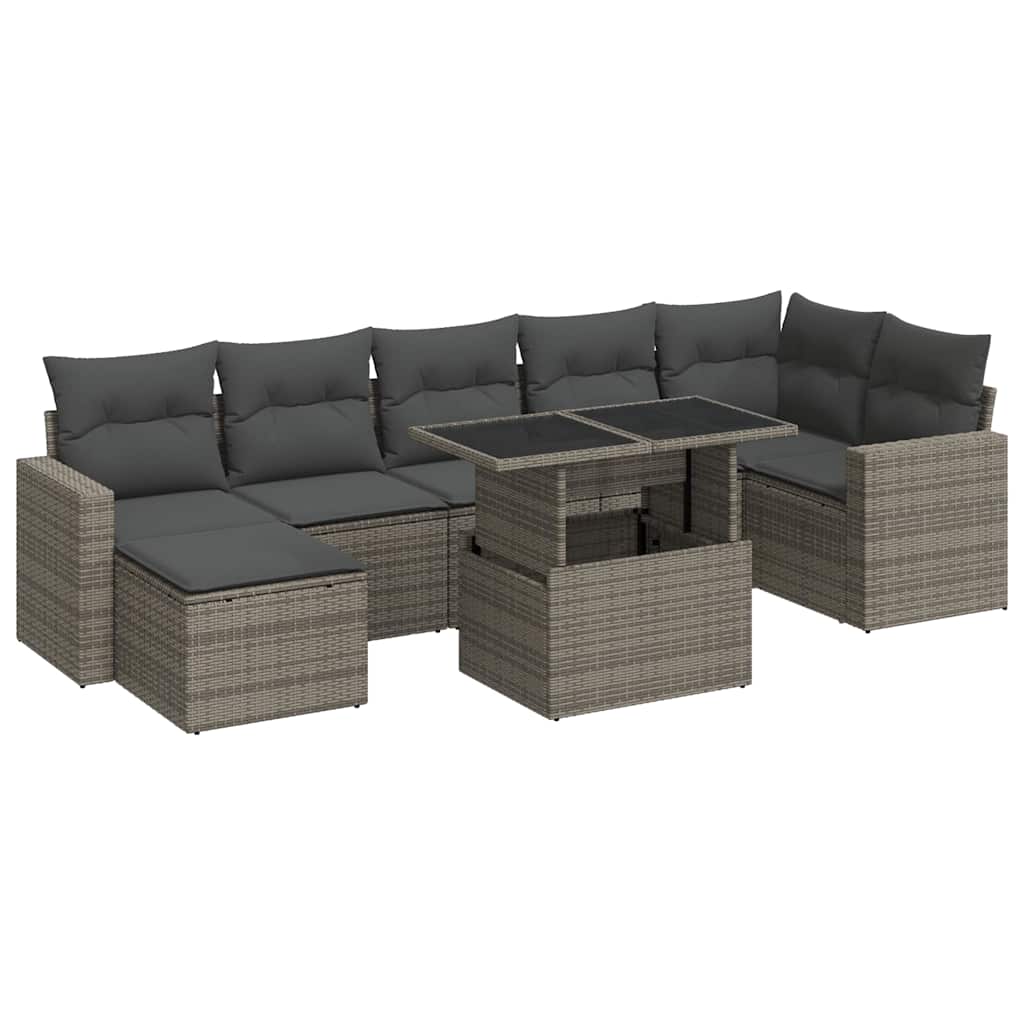 Set Divano da Giardino 8 pz con Cuscini Grigio in Polyrattan