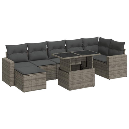 Set Divano da Giardino 8 pz con Cuscini Grigio in Polyrattan