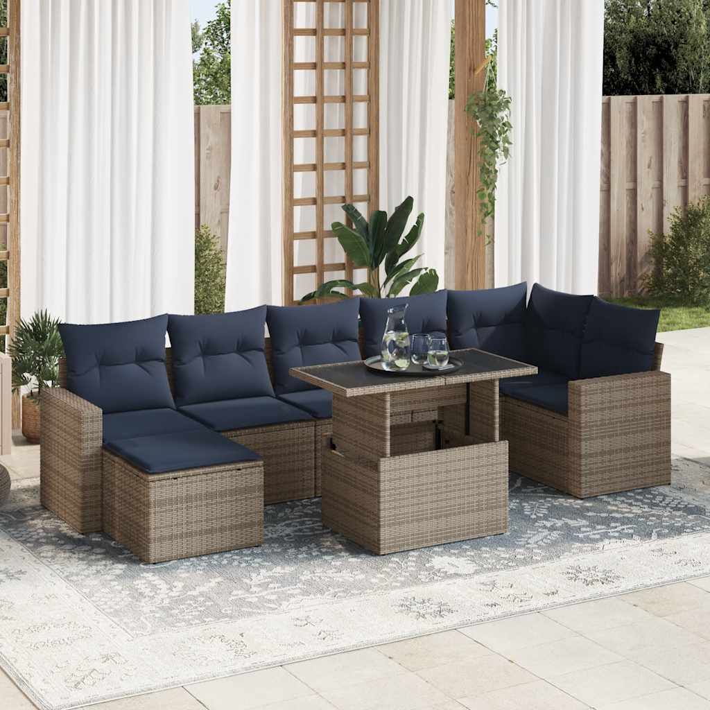 Set Divani da Giardino 8pz con Cuscini Grigio Polyrattan Acacia | homemem39