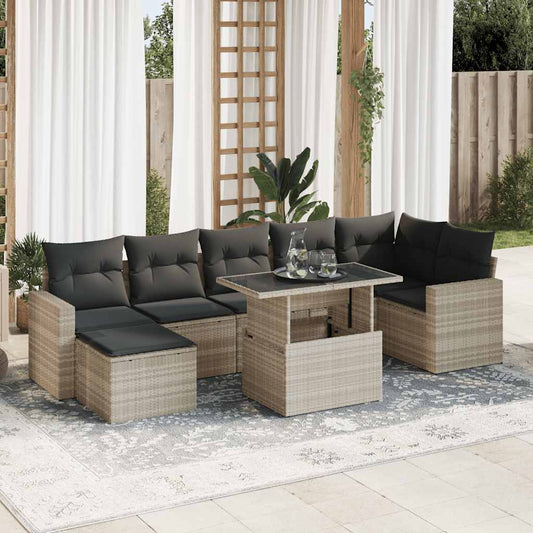 Set Divano da Giardino 8pz con Cuscini Grigio Chiaro Polyrattan - homemem39
