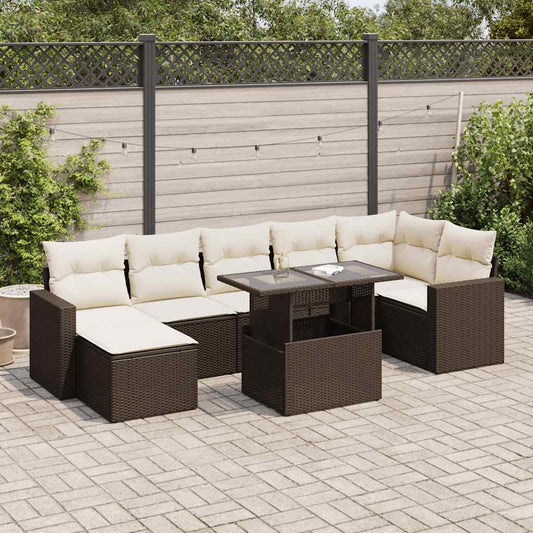 Set Divani da Giardino 8 pz con Cuscini Marrone in Polyrattan - homemem39