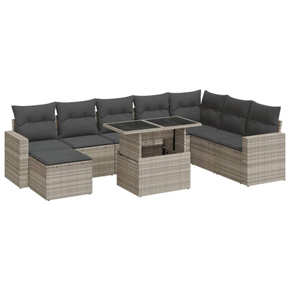 Set Divano da Giardino 9pz con Cuscini Grigio Chiaro Polyrattan - homemem39