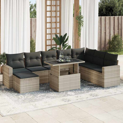 Set Divano da Giardino 9pz con Cuscini Grigio Chiaro Polyrattan | homemem39