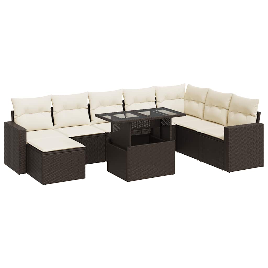 Set Divani da Giardino 9pz con Cuscini Marrone in Polyrattan - homemem39