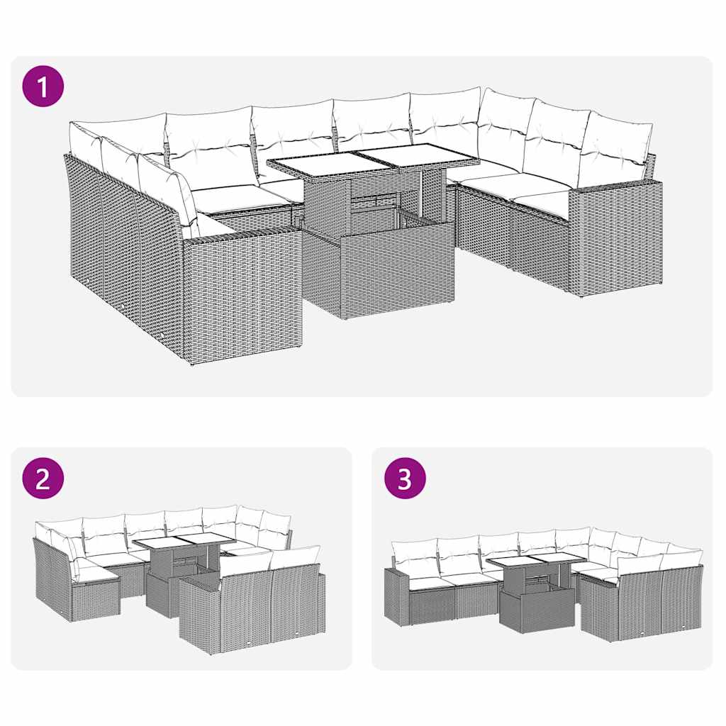 Set Divani da Giardino 10pz con Cuscini in Polyrattan Nero - homemem39