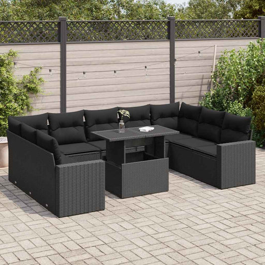 Set Divani da Giardino 10pz con Cuscini in Polyrattan Nero - homemem39