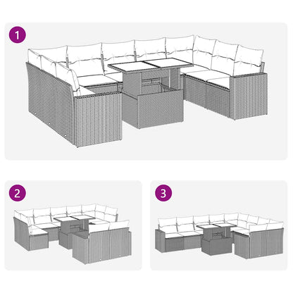 Set Divani da Giardino 10pz con Cuscini in Polyrattan Nero | homemem39