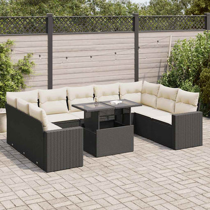 Set Divani da Giardino 10pz con Cuscini in Polyrattan Nero | homemem39