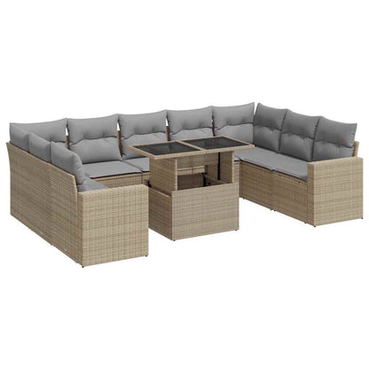 Set Divano da Giardino 10 pz con Cuscini Beige in Polyrattan | homemem39