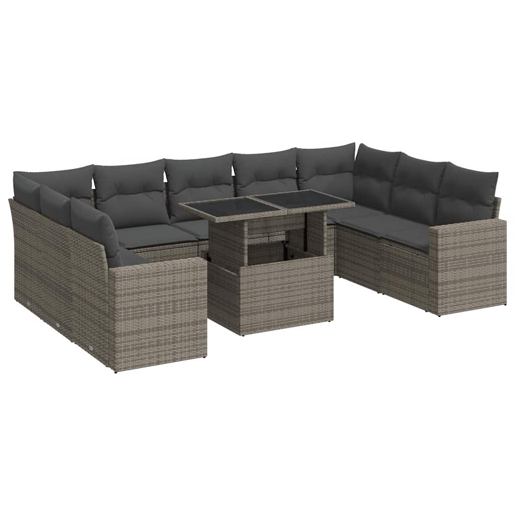 Set Divano da Giardino 10 pz con Cuscini Grigio in Polyrattan - homemem39
