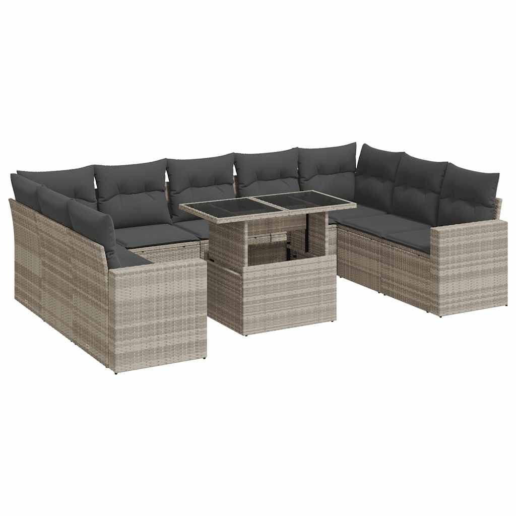 Set Divano Giardino 10 pz con Cuscini Grigio Chiaro Polyrattan | homemem39