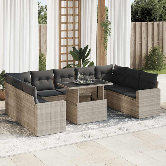 Set Divano Giardino 10 pz con Cuscini Grigio Chiaro Polyrattan - homemem39