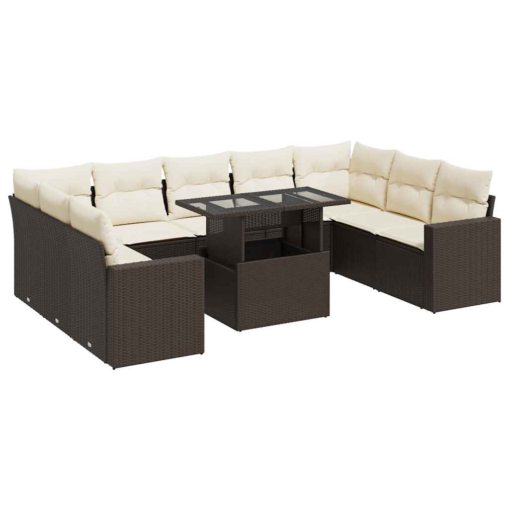 Set Divani da Giardino 10pz con Cuscini in Polyrattan Marrone - homemem39