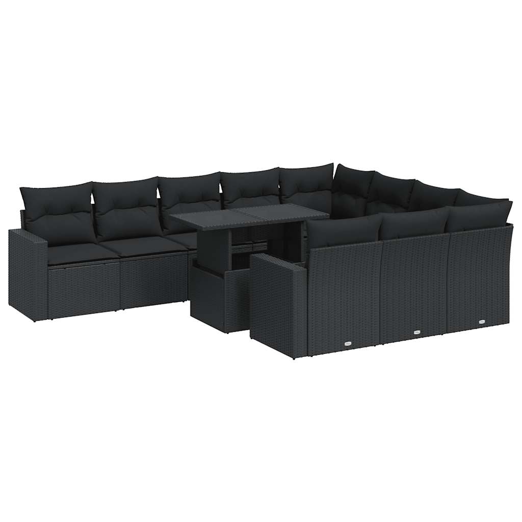 Set Divani da Giardino 11 pz con Cuscini in Polyrattan Nero | homemem39