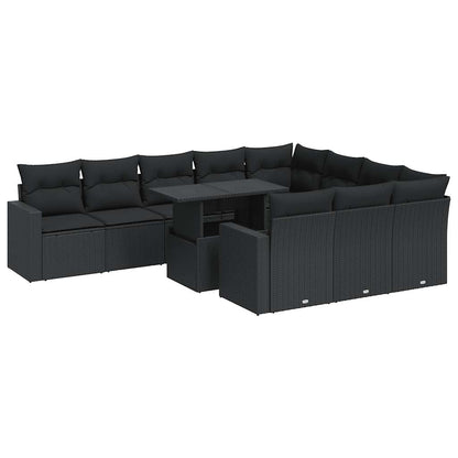 Set Divani da Giardino 11 pz con Cuscini in Polyrattan Nero | homemem39