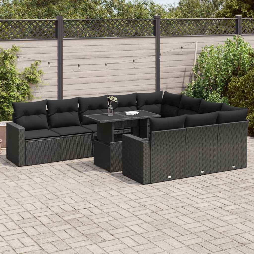 Set Divani da Giardino 11 pz con Cuscini in Polyrattan Nero - homemem39
