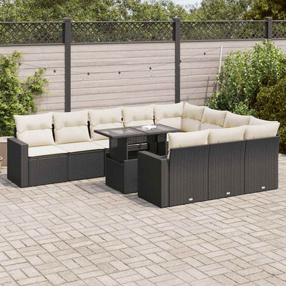 Set Divani da Giardino 11 pz con Cuscini in Polyrattan Nero | homemem39