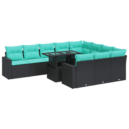 Set Divani Giardino 11 pz con Cuscini Polyrattan Nero Acacia | homemem39