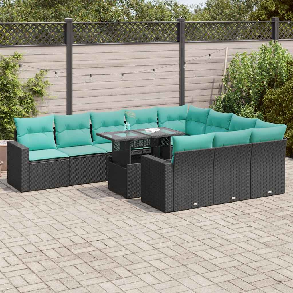 Set Divani Giardino 11 pz con Cuscini Polyrattan Nero Acacia | homemem39