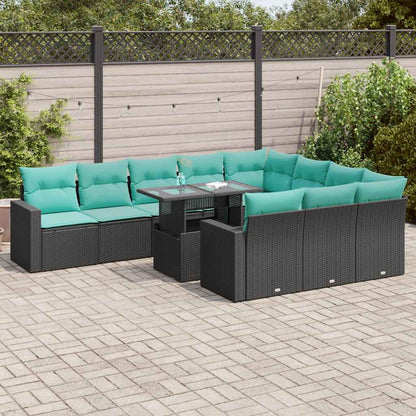 Set Divani Giardino 11 pz con Cuscini Polyrattan Nero Acacia | homemem39