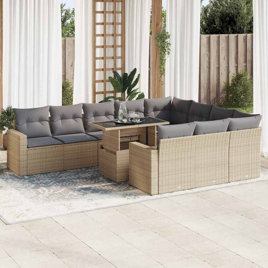 Set Divani da Giardino 11 pz con Cuscini Beige in Polyrattan - homemem39