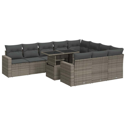 Set Divani da Giardino 11 pz con Cuscini in Polyrattan Grigio - homemem39