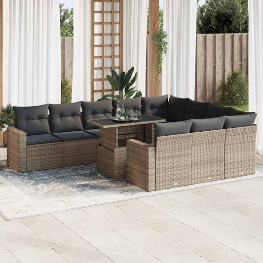 Set Divani da Giardino 11 pz con Cuscini in Polyrattan Grigio - homemem39