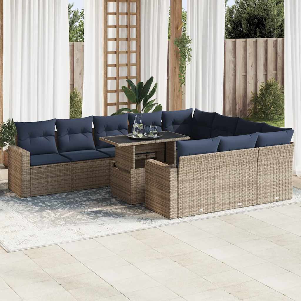 Set Divani da Giardino 11 pz con Cuscini Grigio