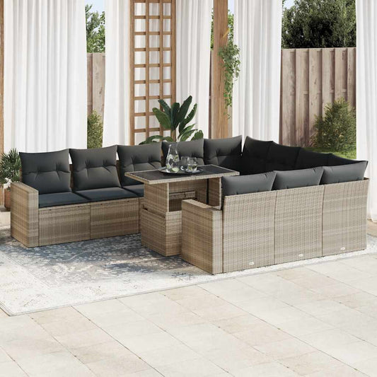 Set Divani da Giardino 11 pz con Cuscini in Polyrattan Grigio - homemem39