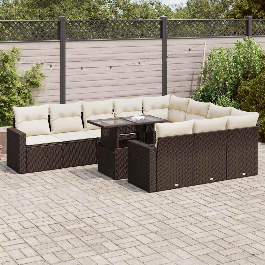 Set Divani da Giardino 11 pz con Cuscini Polyrattan Marrone | homemem39