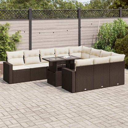 Set Divani da Giardino 11 pz con Cuscini Polyrattan Marrone | homemem39