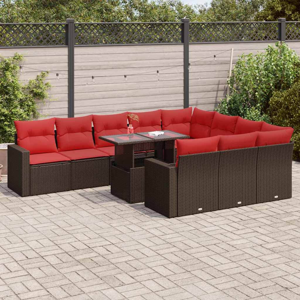 Set Divani Giardino 11 pz con Cuscini Polyrattan Acacia Marrone