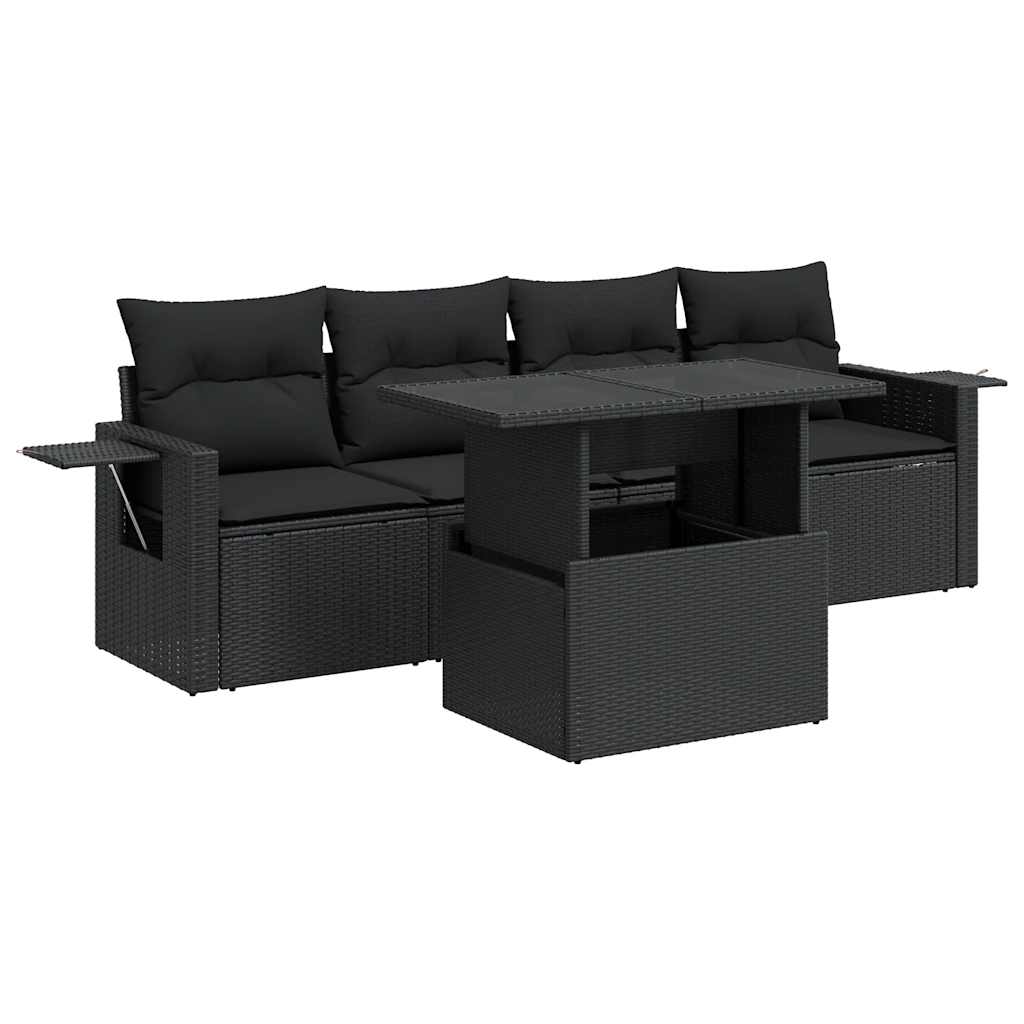 Set Divani da Giardino 5 pz con Cuscini in Polyrattan Nero - homemem39